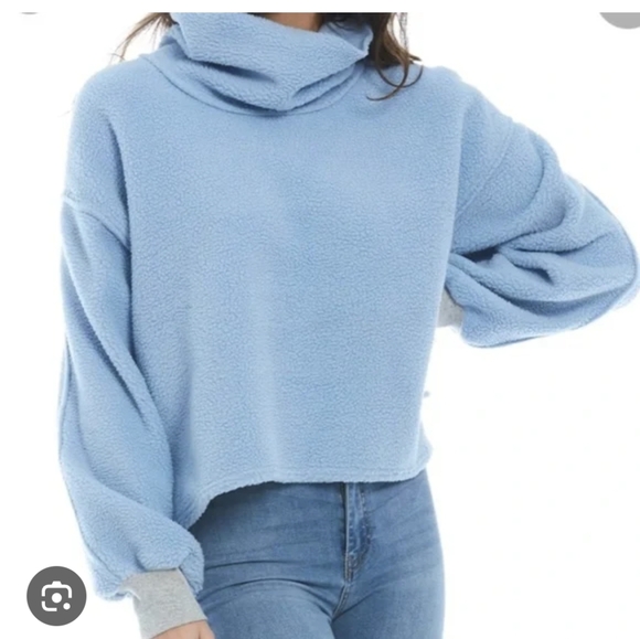 Free People Sweaters - Free People Elk Mountain  Cowl Fleece Pullover Sz.M Blue